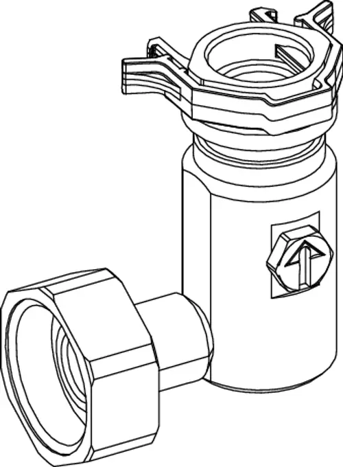 TECE-Absperrventil mit drei Anschlüssen, ausgestattet mit einer Drehmechanik zur Steuerung des Durchflusses. Metallische Bauweise mit Gewinden für die Rohrverbindung.